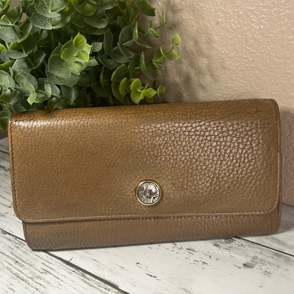 BVLGARI Bulgari Brown Pebbled Leather Wallet Clutch